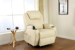 More4Homes Rise Recliner Chair With Single Motor, Heat And Massage, Remote Control, Pocket Storage And Cup Holders In Cream Bonded Leather - thumbnail 6
