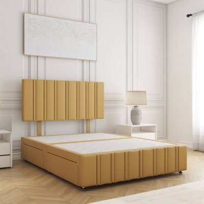 Bsspoke Isabella Divan Bed Set Mustard Plush Velvet 24Inch Headboard & Footboard No Drawers No Mattress 3Ft 4Ft6 5Ft 4Ft 6Ft - image 1