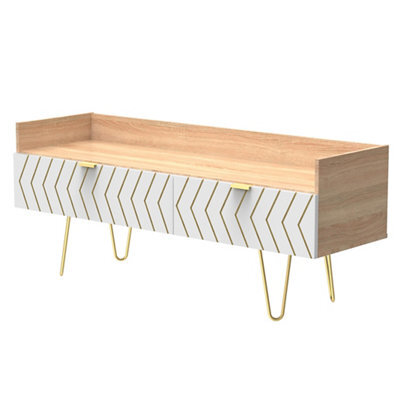 Ready Assembled White Oak Effect Media Unit With 2 Shelves, (H)51.5Cm X (W)128Cm X (D)39.5Cm - image 1