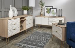 Ready Assembled White Oak Effect Media Unit With 2 Shelves, (H)51.5Cm X (W)128Cm X (D)39.5Cm - thumbnail 2