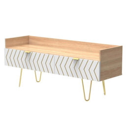 Ready Assembled White Oak Effect Media Unit With 2 Shelves, (H)51.5Cm X (W)128Cm X (D)39.5Cm