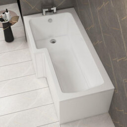Royal Bathrooms Qubix 1600 X 850mm Acrylic Left Hand L-Shaped Shower Gloss White Bathtub With Front & End Panel - thumbnail 1