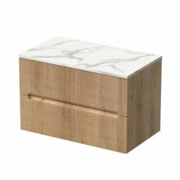 Aveli 800mm Countertop Bathroom Vanity Unit Basin Sink Wall Hung Soft Close Fluted Oak - thumbnail 3