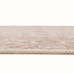 Loomed Traditional Floral Cotton Chenille Rug Cream Beige Machine Washable 80Cm X 300Cm - thumbnail 2