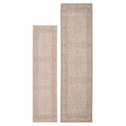 Loomed Traditional Floral Cotton Chenille Rug Cream Beige Machine Washable 80Cm X 300Cm - thumbnail 3