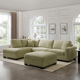 Home Detail Tate Left-Hand Facing Corner Sofa With Storage Footstool, Sage Green Chenille
