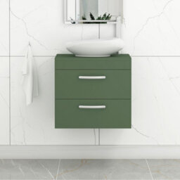 Royal Bathrooms Turin 600mm Wall Mounted Bathroom Vanity Unit With Sink 2 Drawer Matt Green & Nova Countertop Basin - thumbnail 1