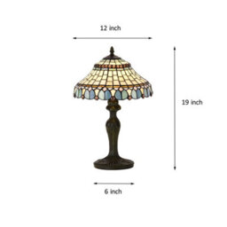 "Belofay Stained Glass Handmade Peacock Tiffany Vintage Bedside Table Lamps For Living Room 12"" Wide, 18"" Height" - thumbnail 6