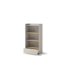 Arte Compact Cashmere & Oak Bookcase H1320mm W700mm D420mm - Modern Design With 3 Shelves & Drawer - thumbnail 2