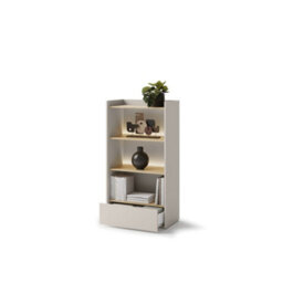 Arte Compact Cashmere & Oak Bookcase H1320mm W700mm D420mm - Modern Design With 3 Shelves & Drawer - thumbnail 3