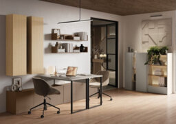 Arte Compact Cashmere & Oak Bookcase H1320mm W700mm D420mm - Modern Design With 3 Shelves & Drawer - thumbnail 4