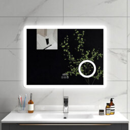 Sline 800X600mm Bluetooth Led Bathroom Mirror With 3-Colour Modes Demister Pad Digital Clock Magnifying Glass