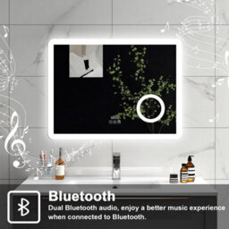 Sline 800X600mm Bluetooth Led Bathroom Mirror With 3-Colour Modes Demister Pad Digital Clock Magnifying Glass - thumbnail 4