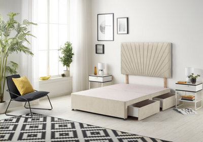 "Somnior Beds Platinum Divan Bed Base With 4 Drawers & 30"" Headboard - Tweed Fabric, Natural, 4Ft6 Double" - image 1