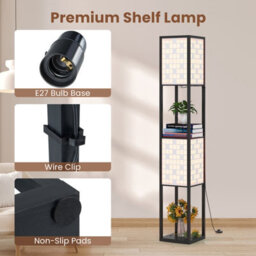 Costway 2-Light Floor Lamp Wooden Shelf Lamp With Shelves-Black - thumbnail 9