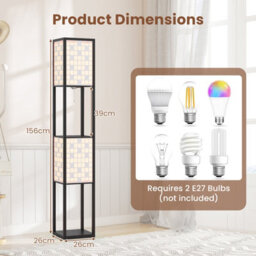 Costway 2-Light Floor Lamp Wooden Shelf Lamp With Shelves-Black - thumbnail 2
