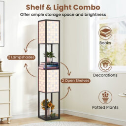 Costway 2-Light Floor Lamp Wooden Shelf Lamp With Shelves-Black - thumbnail 6