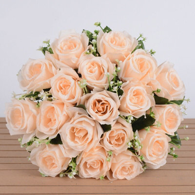 Champagne Silk Rose Artificial Flower Bouquet - 18 Heads, Realistic & Maintenance-Free Decor - image 1