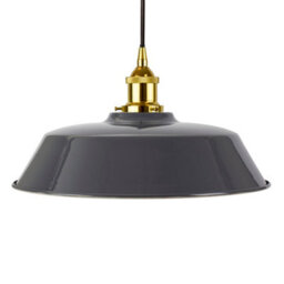 Slate Grey Chancery Painted Dome Pendant Light With Gold Lamp Holder And Black Round Cable - Se Home