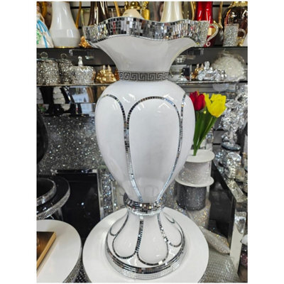 Floor Vase 12 Large 40X60Cm Crushed Diamond Crystal Sparkly Silver Mirrored