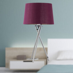 First Choice Lighting Tripod - Chrome Lamp With Burgundy & Gold Fabric Shade - thumbnail 3