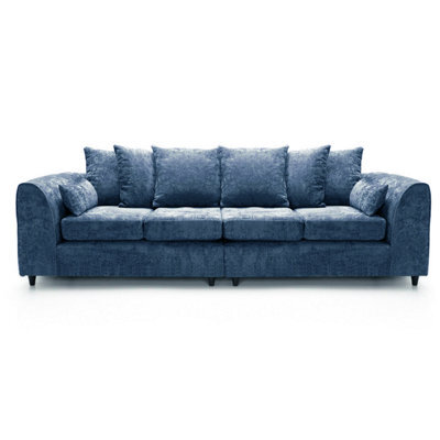 Furnishings For Less UK Monaco Chenille Fabric Long 4 Seater Sofa  Blue - image 1