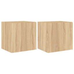 Berkfield Tv Wall Cabinets With Led Lights 2 Pcs Sonoma Oak 40.5X35X40 Cm - thumbnail 2