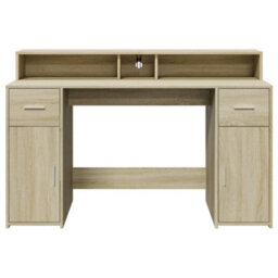 Berkfield Desk With Led Lights Sonoma Oak 140X55X91 Cm Engineered Wood - thumbnail 6