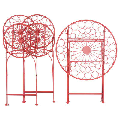 Beliani Garden Bistro Set Red - Round Foldable Table With 2 Iron Chairs Uv & Rust Resistant (L70 X D70 X H75Cm) - image 1