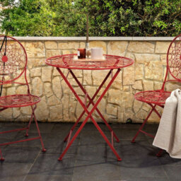Beliani Garden Bistro Set Red - Round Foldable Table With 2 Iron Chairs Uv & Rust Resistant (L70 X D70 X H75Cm) - thumbnail 2