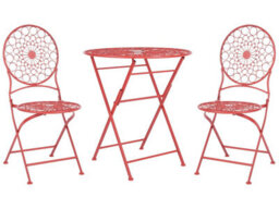 Beliani Garden Bistro Set Red - Round Foldable Table With 2 Iron Chairs Uv & Rust Resistant (L70 X D70 X H75Cm) - thumbnail 3