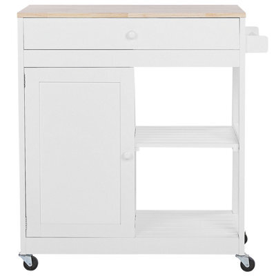 Wyld and Coco Casanova Kitchen Trolley White Mdf With Rubberwood Trims, Drawer, Cabinet And 2 Shelves 75 X 43 X 87 Cm - image 1