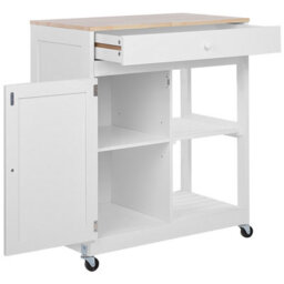 Wyld and Coco Casanova Kitchen Trolley White Mdf With Rubberwood Trims, Drawer, Cabinet And 2 Shelves 75 X 43 X 87 Cm - thumbnail 5