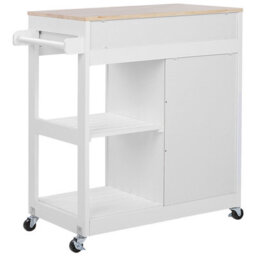 Wyld and Coco Casanova Kitchen Trolley White Mdf With Rubberwood Trims, Drawer, Cabinet And 2 Shelves 75 X 43 X 87 Cm - thumbnail 6