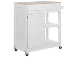 Wyld and Coco Casanova Kitchen Trolley White Mdf With Rubberwood Trims, Drawer, Cabinet And 2 Shelves 75 X 43 X 87 Cm - thumbnail 3