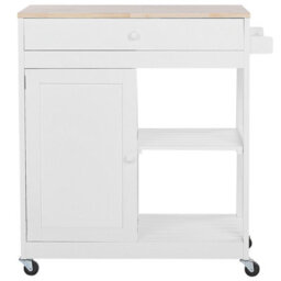 Wyld and Coco Casanova Kitchen Trolley White Mdf With Rubberwood Trims, Drawer, Cabinet And 2 Shelves 75 X 43 X 87 Cm - thumbnail 1