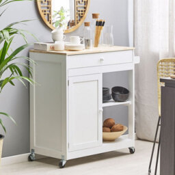 Wyld and Coco Casanova Kitchen Trolley White Mdf With Rubberwood Trims, Drawer, Cabinet And 2 Shelves 75 X 43 X 87 Cm - thumbnail 2