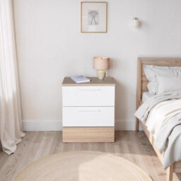 Fwstyle 2 Drawer Bedside Table Nighstand Two Tone White & Oak - thumbnail 1