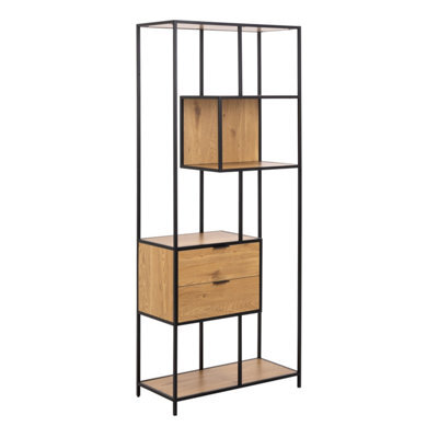 Furniture To Go Seaford Tall Wild Oak Metal 2 Drawer Bookcase With 4 Shelves - image 1