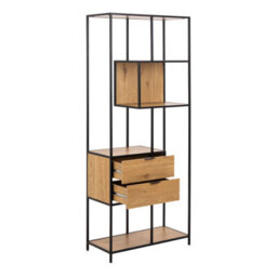 Furniture To Go Seaford Tall Wild Oak Metal 2 Drawer Bookcase With 4 Shelves - thumbnail 4