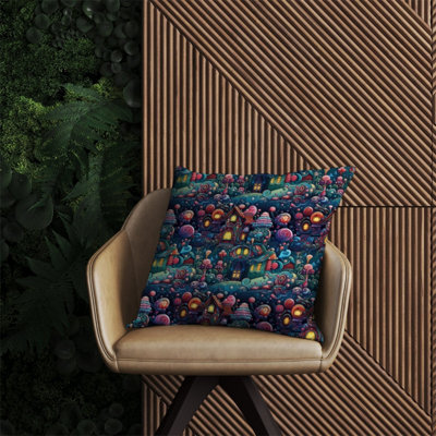 Warren Reed Designer Whimsical Gingerbread House Pattern Outdoor Cushion 60Cm X 60Cm