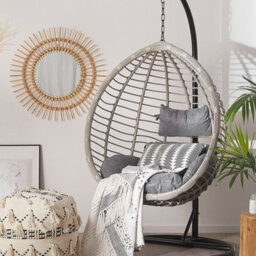 Beliani Horizon Hanging Chair Stand Black - Powder-Coated Steel Frame With Mounting Chain, W97 X D97 X H199Cm - thumbnail 1