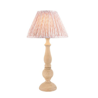 Luminosa Lighting Luminosa Hidcote Natural Wood Table Lamp With Peachy Keen Fabric Leaf Shade 30Cm B22 - image 1
