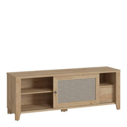 Wyld Haus Monza Natural Oak Tv Unit - 1 Door 1 Drawer, Rattan Texture, Compact - thumbnail 4