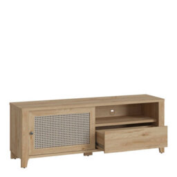 Wyld Haus Monza Natural Oak Tv Unit - 1 Door 1 Drawer, Rattan Texture, Compact - thumbnail 5