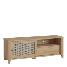 Wyld Haus Monza Natural Oak Tv Unit - 1 Door 1 Drawer, Rattan Texture, Compact - thumbnail 3