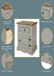 Core Products Premium Corona Grey, 1 Door, 1 Drawer Bedside Cabinet, Grey & Antique Waxed Pine H66.0Cm X W53.0Cm X D38.0Cm - thumbnail 9