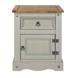 Core Products Premium Corona Grey, 1 Door, 1 Drawer Bedside Cabinet, Grey & Antique Waxed Pine H66.0Cm X W53.0Cm X D38.0Cm - thumbnail 3