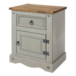 Core Products Premium Corona Grey, 1 Door, 1 Drawer Bedside Cabinet, Grey & Antique Waxed Pine H66.0Cm X W53.0Cm X D38.0Cm