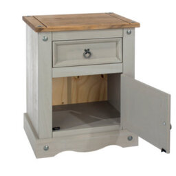 Core Products Premium Corona Grey, 1 Door, 1 Drawer Bedside Cabinet, Grey & Antique Waxed Pine H66.0Cm X W53.0Cm X D38.0Cm - thumbnail 5